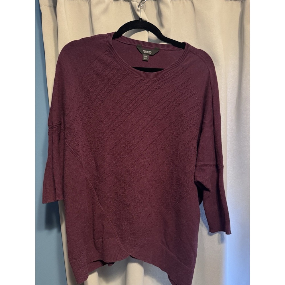 Simply Vera Vera Wang Purple Cable-Knit Crewneck Pullover Sweater M/L 3/4